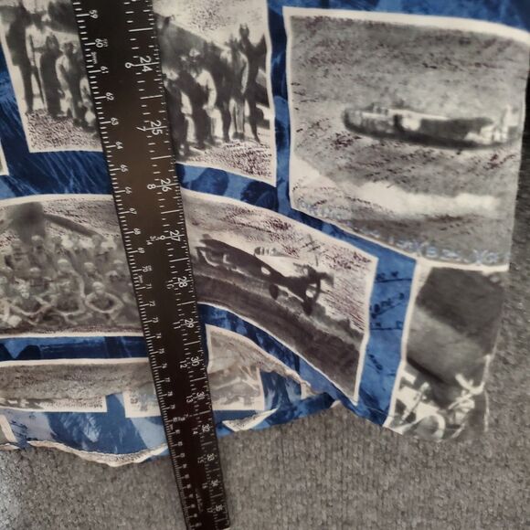 Avirex USA Naval Hawaiian Shirt Mens 2XL Blue Military Postcard AOP VTG 90s Y2K - Picture 11 of 13